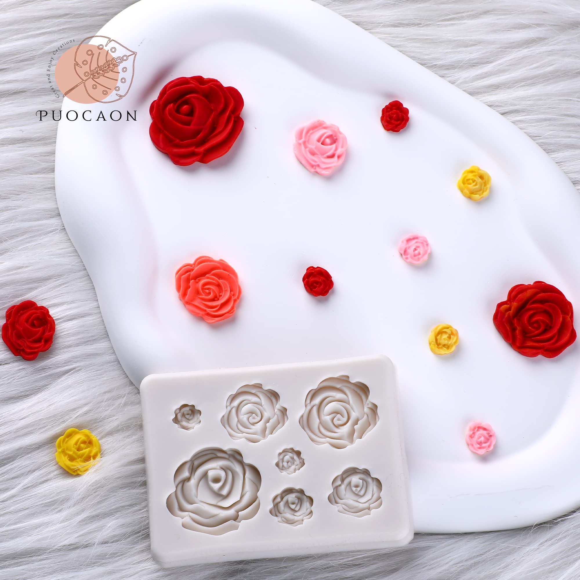 Puocaon Roses Polymer Clay Molds 7 Cavities Mini Flower Silicone