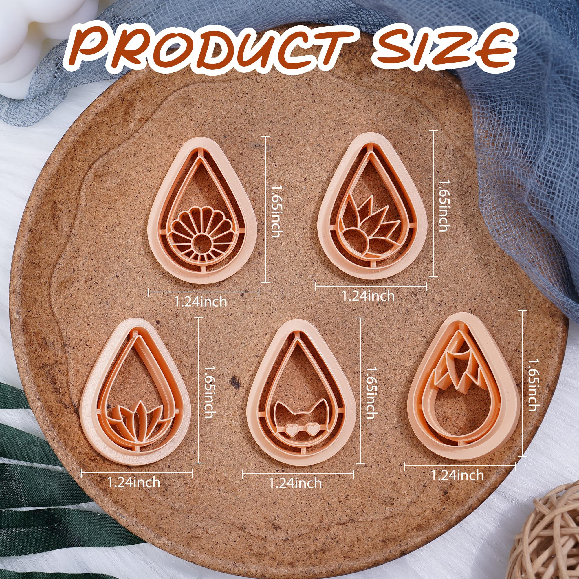 Puocaon Polymer Clay Cutters 5 Shapes Teardrop Sunflower