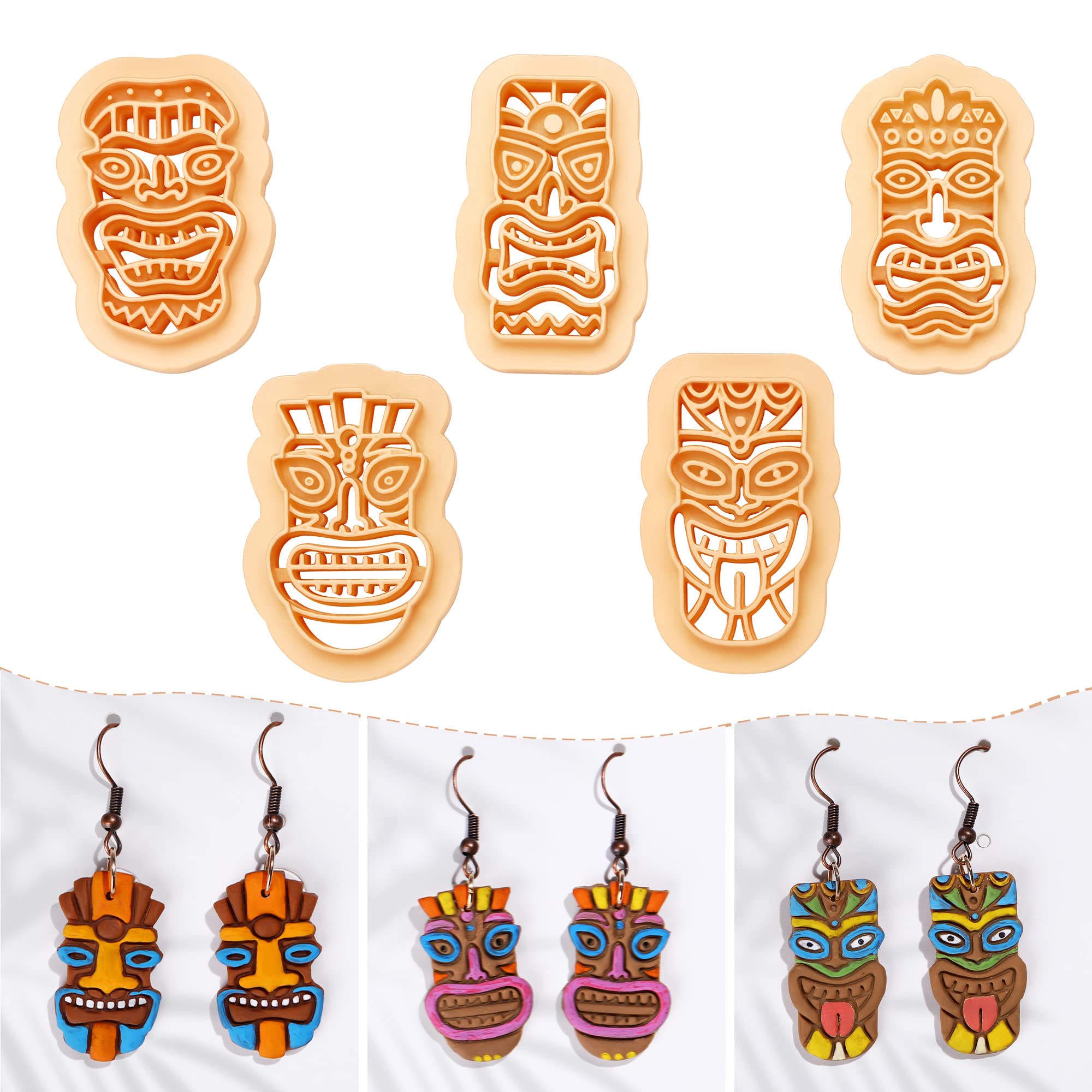 Puocaon Polymer Clay Cutters Hawaii Tiki Head 5Pcs