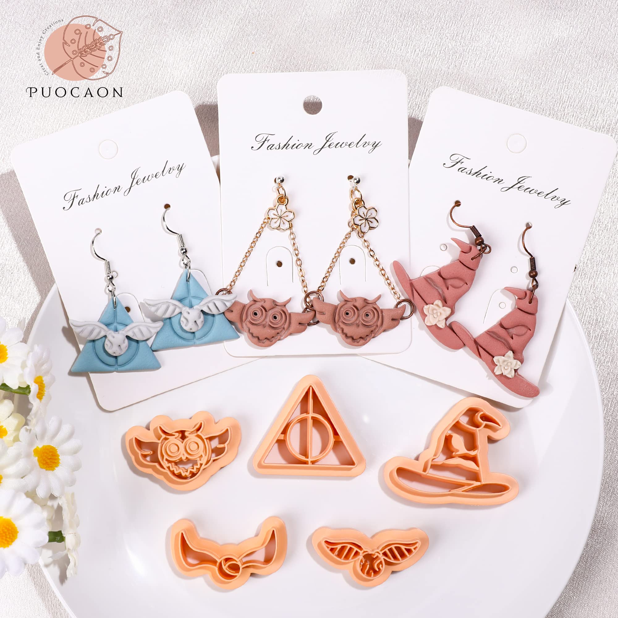 Puocaon Wizard Hat Clay Earring Cutters Magic Owl 7 Pcs