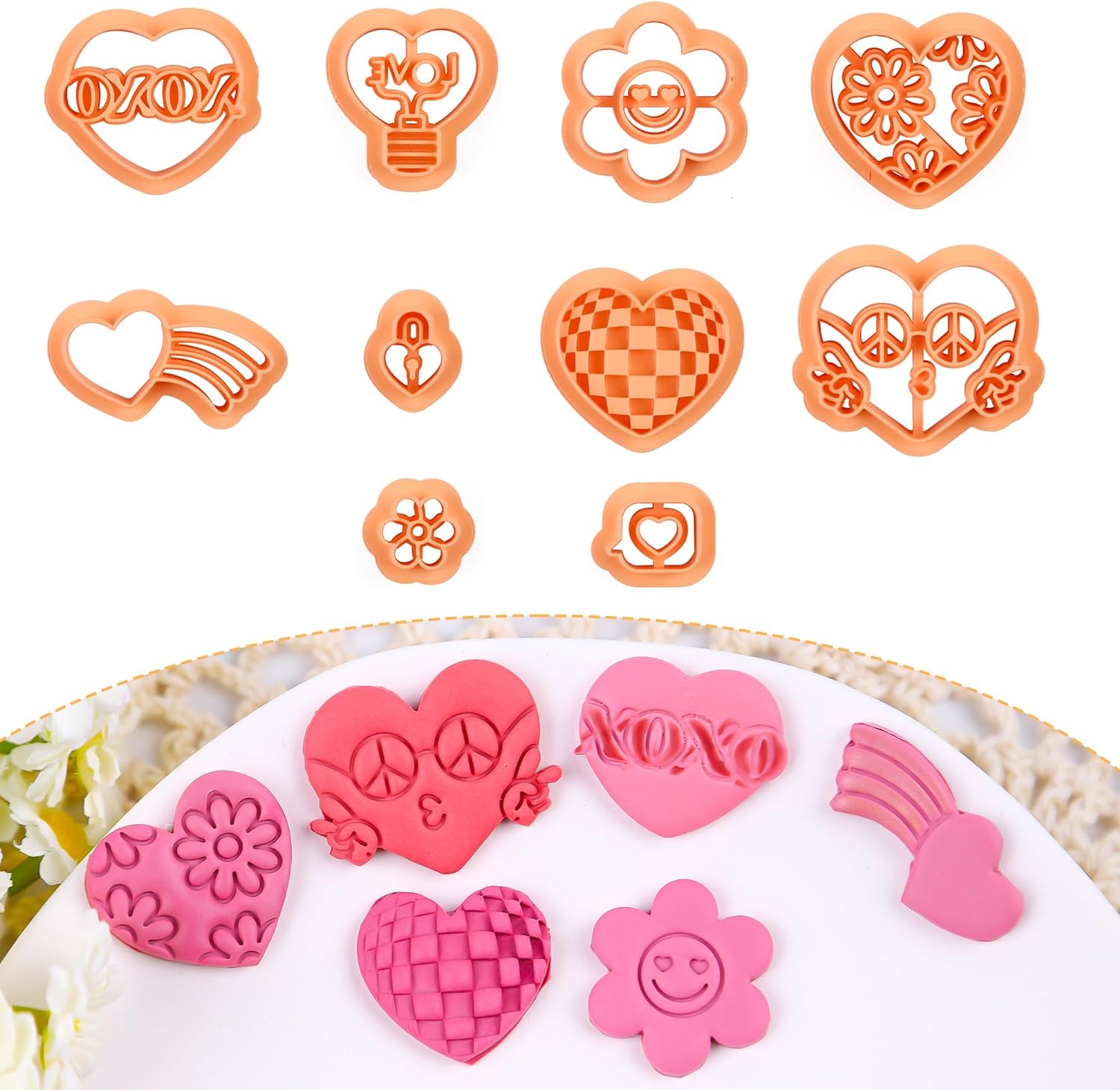 Puocaon 70s Valentines Clay Cutters 10 Pcs